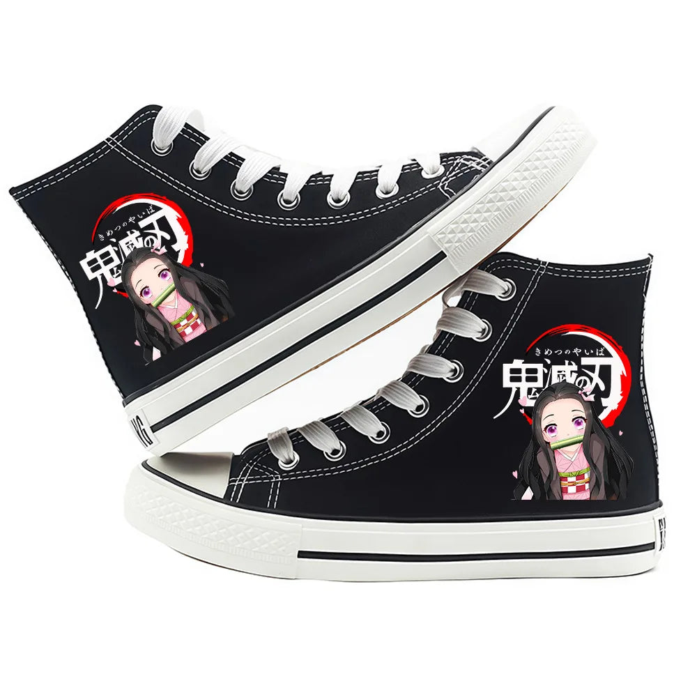 Anime Demon Slayer Canvas Shoes Casual Shoes High Top Sneaker Boys Girls Studebts Kawaii Hand-Painted Anime Shoes Birthday Gift