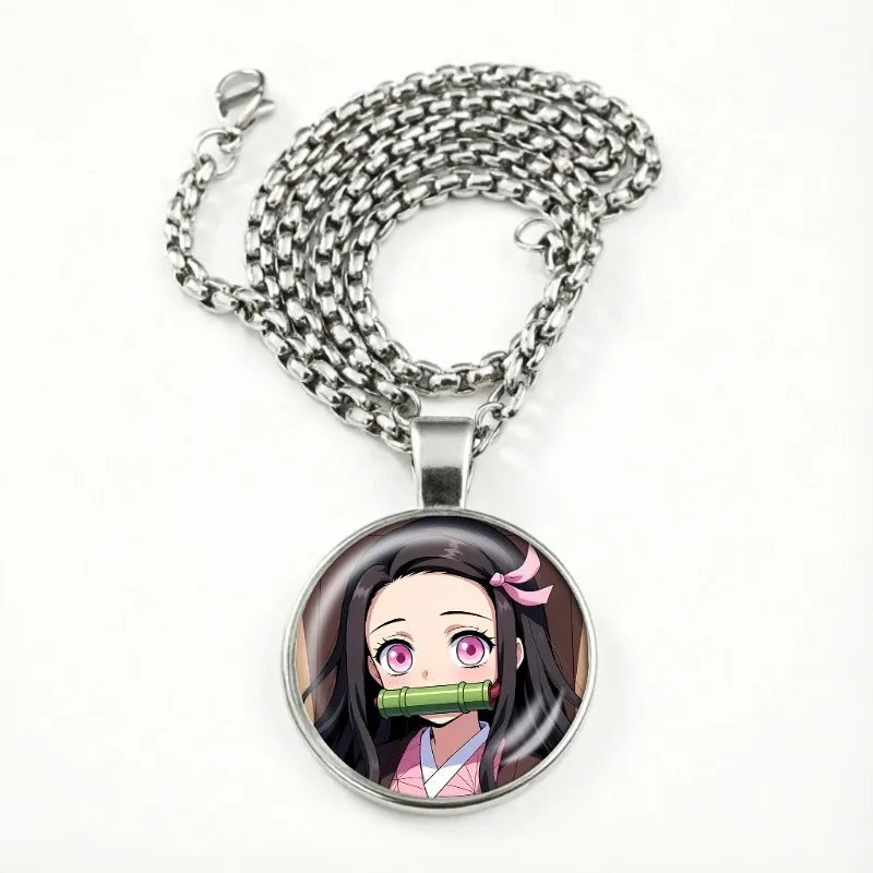 Demon Slayer Necklace for Women Cute Nezuko Jewelry Time Gem Pendants Fashion Sweater Decoration Anime Cartoon Accessories Gift