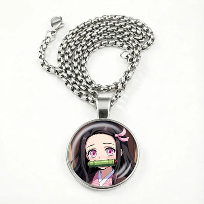 Demon Slayer Necklace for Women Cute Nezuko Jewelry Time Gem Pendants Fashion Sweater Decoration Anime Cartoon Accessories Gift