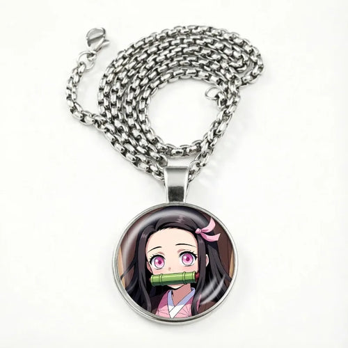 Demon Slayer Necklace for Women Cute Nezuko Jewelry Time Gem Pendants Fashion Sweater Decoration Anime Cartoon Accessories Gift