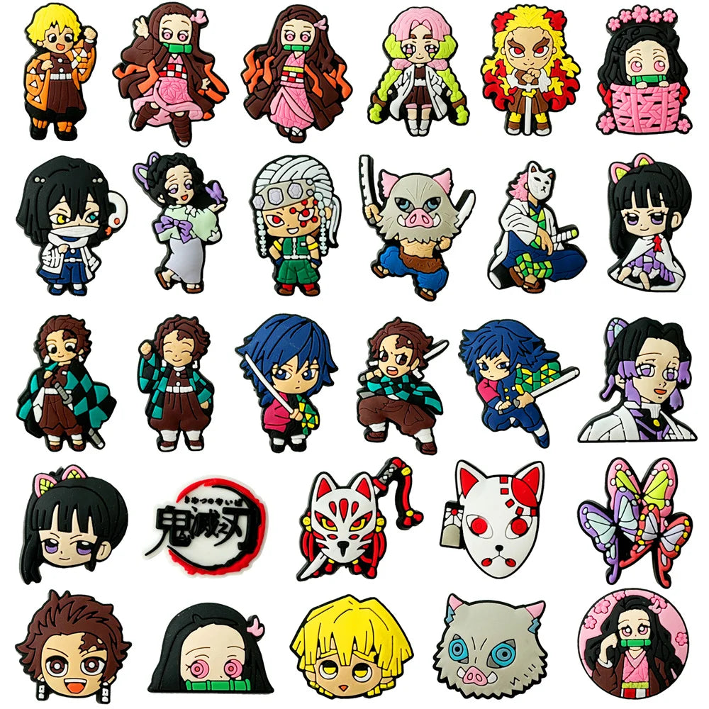 11-31pcs Hot Toys Japanese Popular Manga Demon Series Shoe Charms Cartoon Clog Sandal Shoes Accessories Decoration Kids Gifts