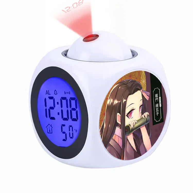 Demon Slayer Tanjiro Projection Alarm Clock Led Night Light Silent Non-Ticking Digital Time Display for Kids Bedroom