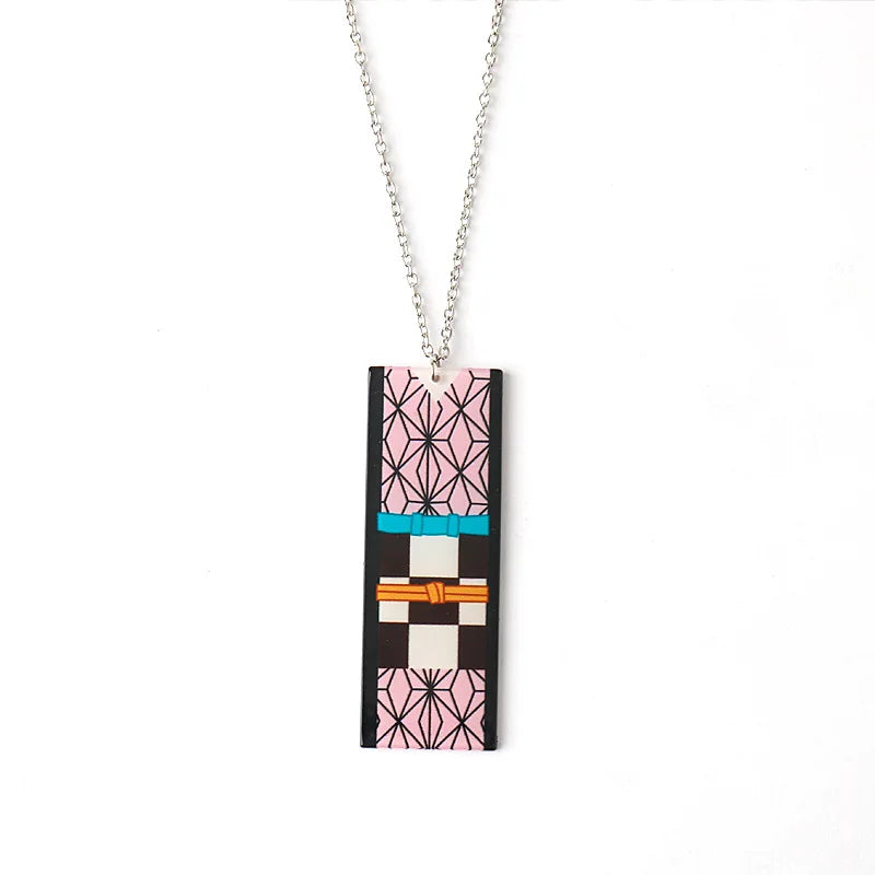 Japanese Anime Demon Slayer Necklace Kamado Tanjiro Pendant Acrylic Accessories Wholesale Cosplay Jewelry Gift for Fans