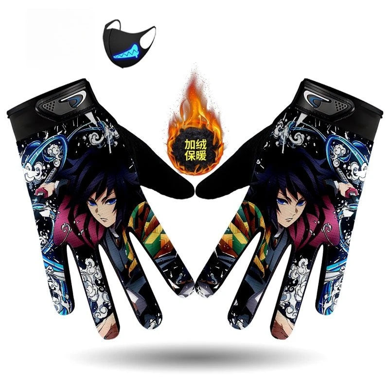 Demons Slayers Tanjiro Kamado Children's Warm Plus Velvet Ski Five-finger Gloves Men and Women Winter Cartoon Nezuko Gloves