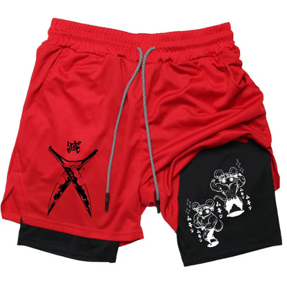 Men's Compression Shorts Anime Demon Slayer Print Beach Shorts Gym Fitness Running Quick Dry Short Pants Summer Print Sportswear