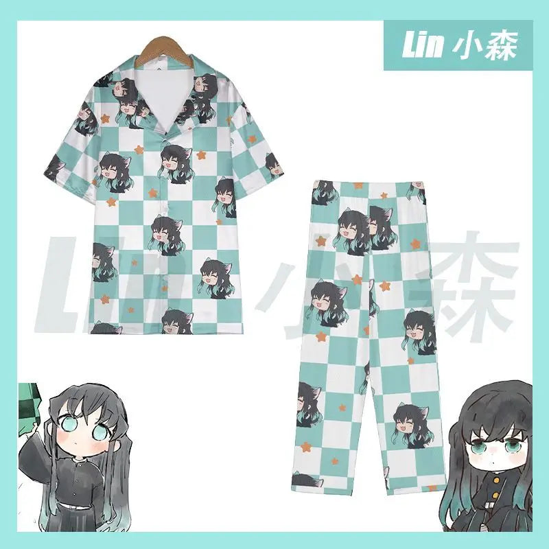 Anime Cosplay Homewear Demon Slayer Agatsuma Zenitsu Cute Pajama Set Demon Girl Pink Pattern Nightwear Loungewear Holiday Gift
