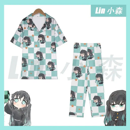 Anime Cosplay Homewear Demon Slayer Agatsuma Zenitsu Cute Pajama Set Demon Girl Pink Pattern Nightwear Loungewear Holiday Gift