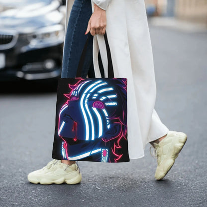 1PC Large Capacity Akaza Demon Slayer Canvas Tote Bag Foldable Chic Pattern No Closed Design