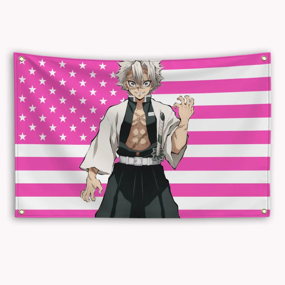 Anime Demon Slayer American Flag Rengoku Kyoujurou Kochou Shinobu Banner Advertising Home Decor Items Tapestry Garage Flags Hang
