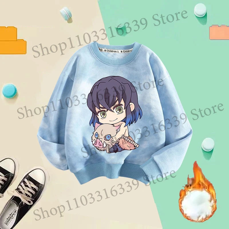 Demon Slayer Children Tie-dyed Sweatshirts Giyu Tomioka Nezuko Boy Girl Hoodie Anime Cute Pullover Fashion Tops Autumn Clothing