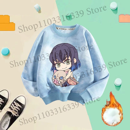 Demon Slayer Children Tie-dyed Sweatshirts Giyu Tomioka Nezuko Boy Girl Hoodie Anime Cute Pullover Fashion Tops Autumn Clothing