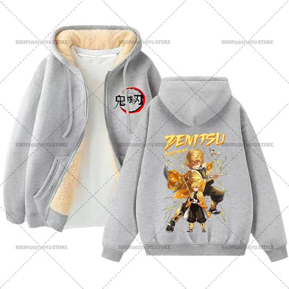 Fashion Clothes Anime Kimetsus No Yaibas Print Sweatshirt Men Women Demons Slayers Winter Loose Fleece Zipper Coat Hoodies Gift