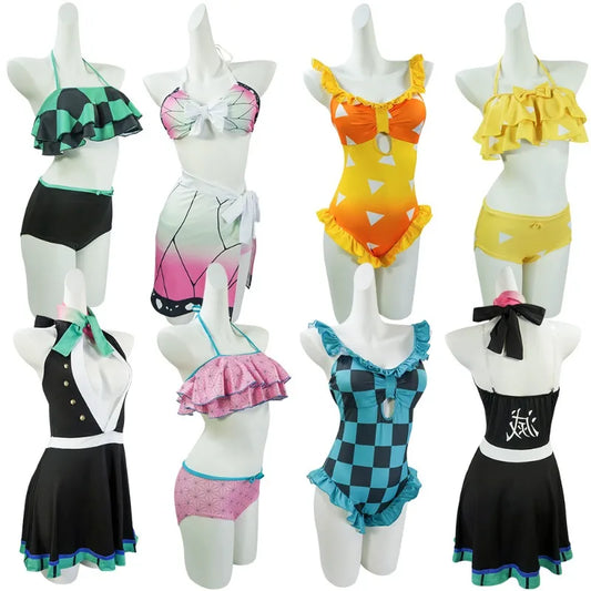 Anime Demonn Slayer Cosplay Swimsuit Shinobu Kimetsu No Yaiba Tanjiro Nezuko Bathing Suit for Pool Beach Party Cosplay Costume