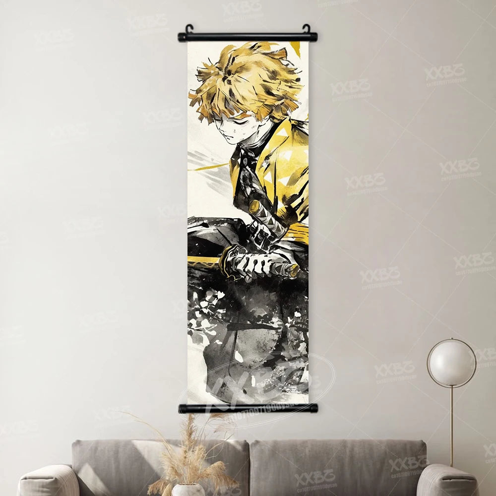 Demon Slayer Poster Home Decor Hashibira Inosuke Canvas Scrolls Picture Agatsuma Zenitsu Wall Art Kamado Nezuko Hanging Painting