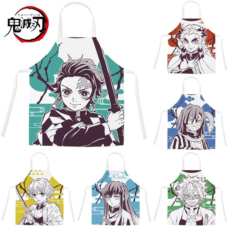 New Demon Slayer Apron Anime Cartoon Nezuko Tanjiro Linen Sleeveless Apron Kitchen Home Waist Studio Baking Studio Apron Gift