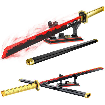 Demon Slayer Yoriichi Tsugikuni Nichirin Sword Building Blocks 1:1 Replica Katana with Stand Collectible Gift for Anime Fans