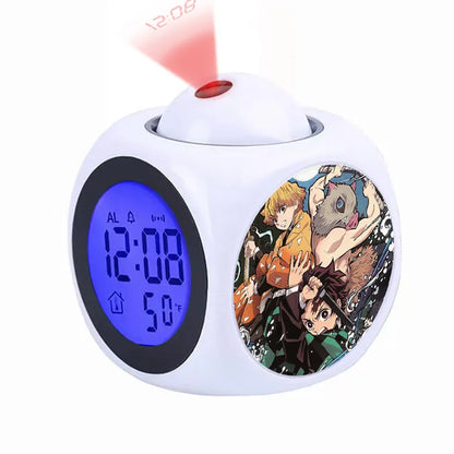 Demon Slayer Tanjiro Projection Alarm Clock Led Night Light Silent Non-Ticking Digital Time Display for Kids Bedroom