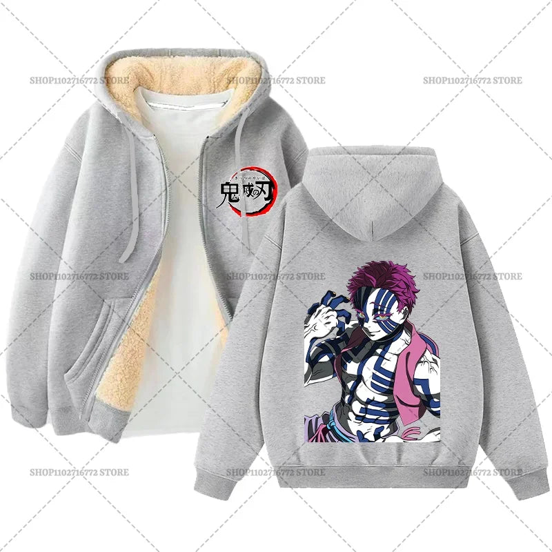 Fashion Clothes Anime Kimetsus No Yaibas Print Sweatshirt Men Women Demons Slayers Winter Loose Fleece Zipper Coat Hoodies Gift