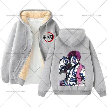Fashion Clothes Anime Kimetsus No Yaibas Print Sweatshirt Men Women Demons Slayers Winter Loose Fleece Zipper Coat Hoodies Gift