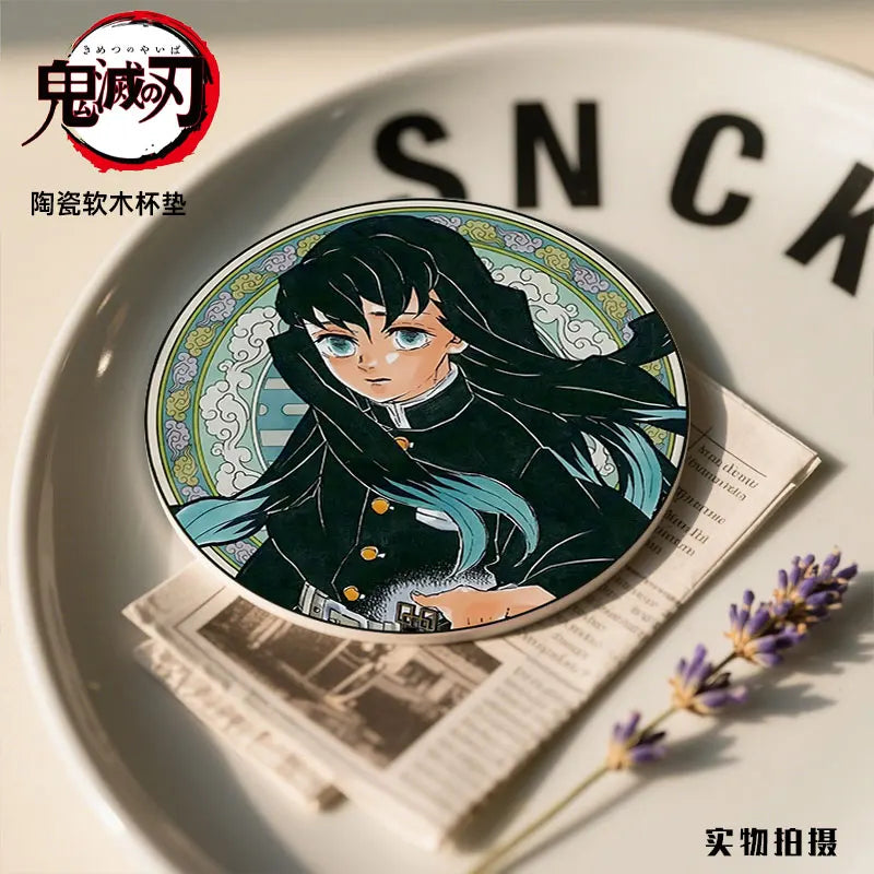 Demon Slayer Coaster Fans Round Ceramic Cork High Temperature Resistant Coaster Tsuyuri Kanao Kamado Tanjirou Kamado Nezuko Gift