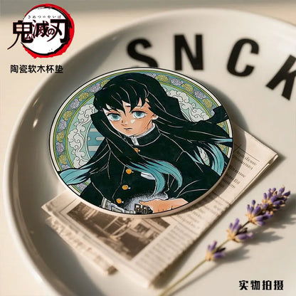 Demon Slayer Coaster Fans Round Ceramic Cork High Temperature Resistant Coaster Tsuyuri Kanao Kamado Tanjirou Kamado Nezuko Gift