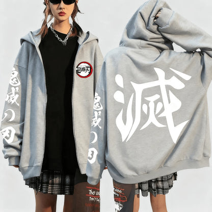 Demon Slayer Anime Zipper Hoodie Jacket Men Women Unisex Streetwear Casual Pullover Sweatshirt Spring Autumn Fashion Y2k Clothes
