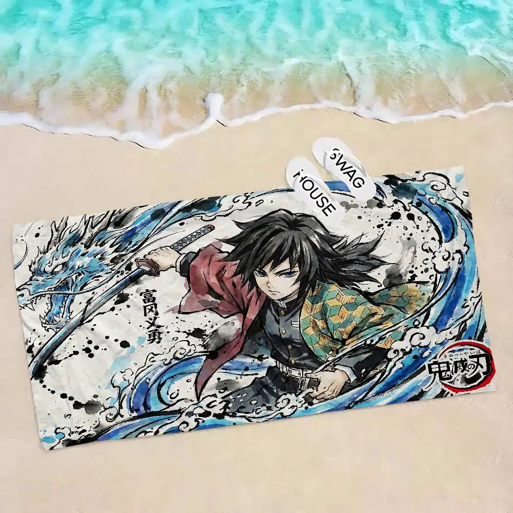 Anime D-DemonS Slayer Microfiber Blanket Quick Drying Beach Towels Oversized Printing Super Absorbent Pool Towel Blanket