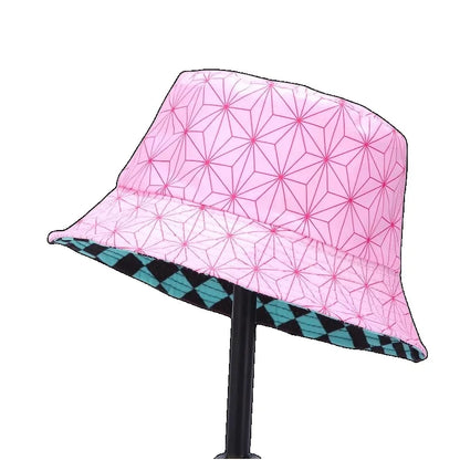 Anime Demon Slayer Fisherman Cap Cosplay Kamado Tanjirou Nezuko No Yaiba Printing Bucket Hat Sunhat Costume Double Sided Wearing