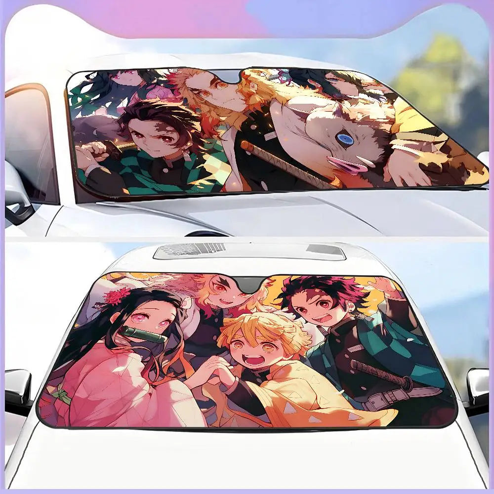 Demon Slayer Windshield Sunshade Anime Cute Car Front Windshield 70x130cm Sun Visor Heat Reflector