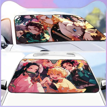Demon Slayer Windshield Sunshade Anime Cute Car Front Windshield 70x130cm Sun Visor Heat Reflector