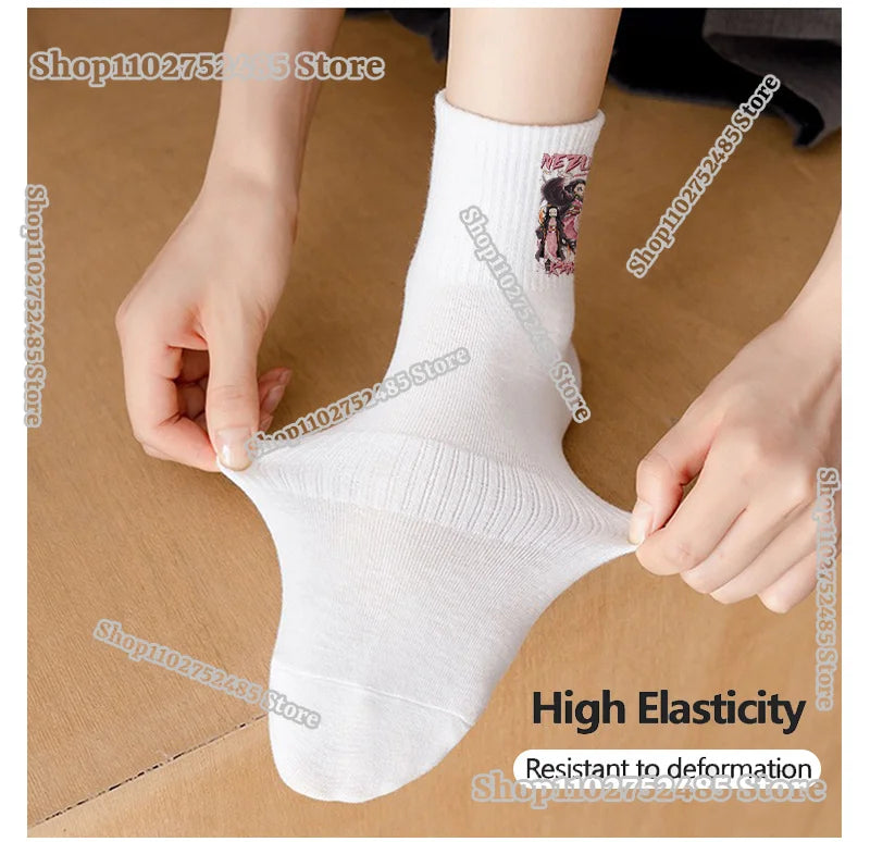 Anime Demon Slayer Socks-Cute Chibi Nezuko & Shinobu Crew Sock Soft Cotton Blend Unisex Casual Fashion Gift for Fans 5 Pairs Set