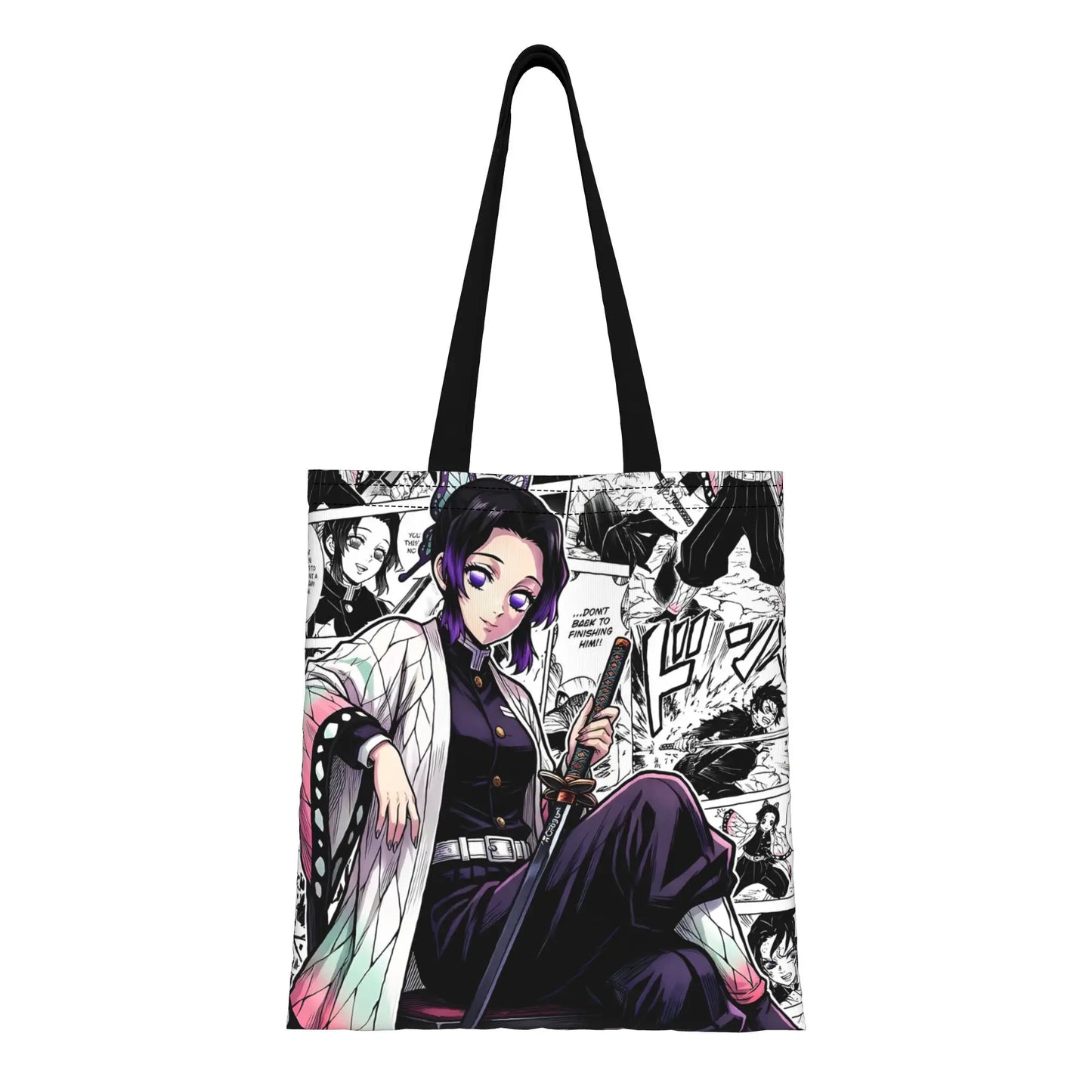 1PC Large Capacity Akaza Demon Slayer Canvas Tote Bag Foldable Chic Pattern No Closed Design