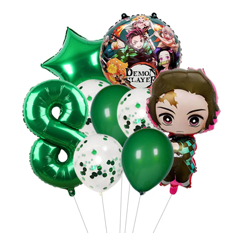 Demon Slayer Theme Tanjiro Kamado Theme Foil Balloons Set Latex Balloon Kids Birthday Party Decoration Number Balloon Globos