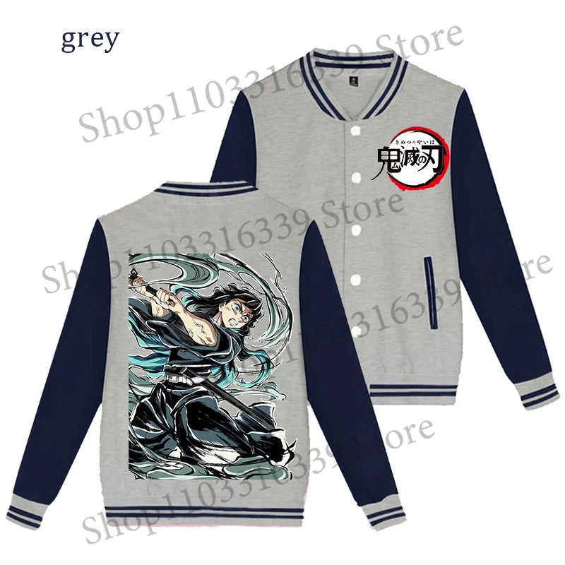 Demon Slayer Baseball Jacket Autumn Winter Jacket Coat Man Woman Giyu Tomioka Muichiro Tokito Anime Clothing Adult Harajuku Coat
