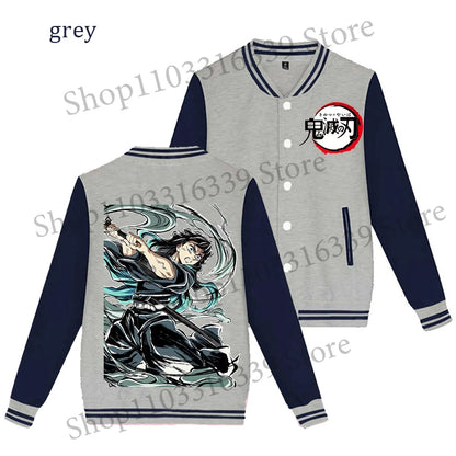 Demon Slayer Baseball Jacket Autumn Winter Jacket Coat Man Woman Giyu Tomioka Muichiro Tokito Anime Clothing Adult Harajuku Coat