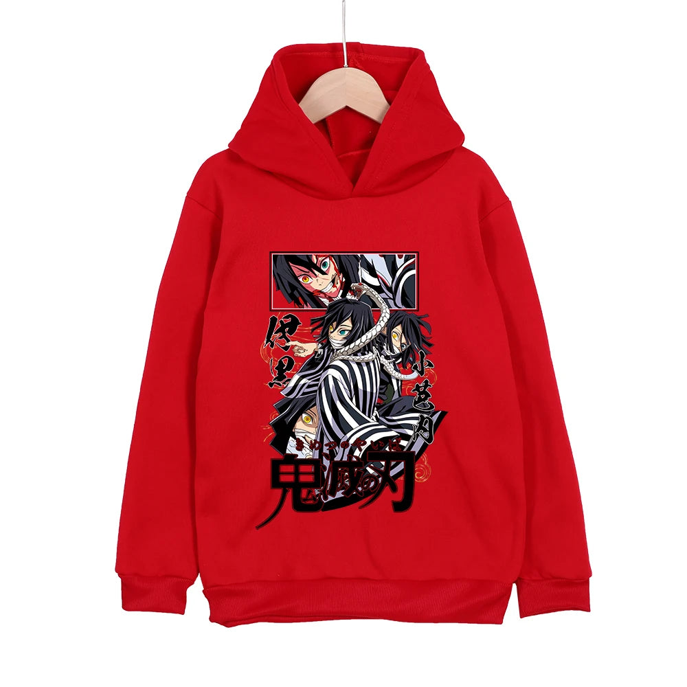 Demon Slayer Obanai Iguro Cotton Hooded Sweatshirt for Kids Unisex Anime Pullover Casual Wear 100-160cm