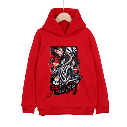 Demon Slayer Obanai Iguro Cotton Hooded Sweatshirt for Kids Unisex Anime Pullover Casual Wear 100-160cm