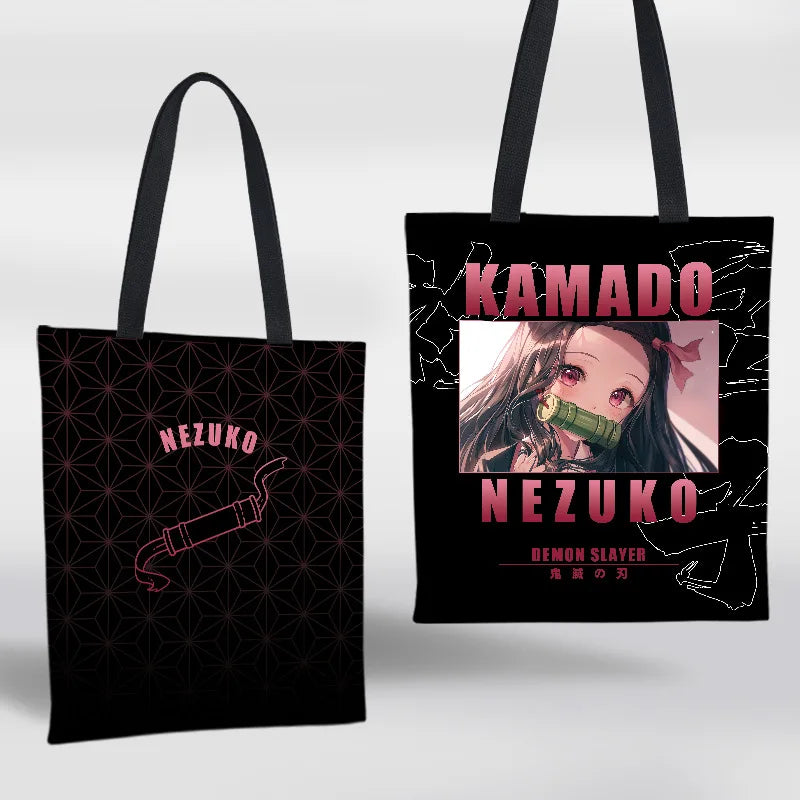 Demon Slayer Mini Shoulder Bag Tanjirou Nezuko Tote Bag Anime Canvas Backpack for Travel Hand-Painted Tote Bag Simple Style Gift