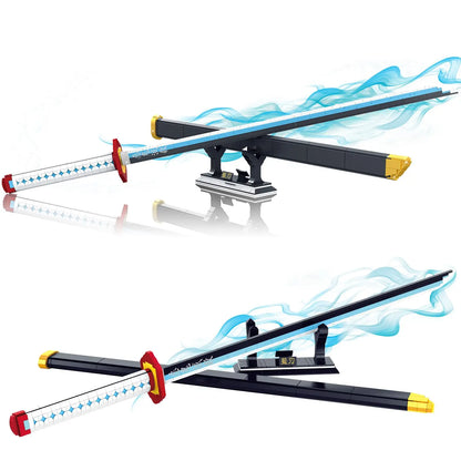 Demon Slayer Giyu Tomioka Nichirin Sword Building Blocks Water Hashira Katana Model with Stand DIY Collectible Gift for Fans