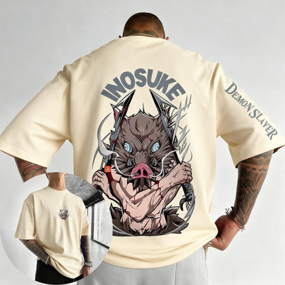 Demon Slayer Anime Hashibira Inosuke Printed T-shirt 2026 Men's and Women's Summer New Harajuku Loose Casual Parent Child Top