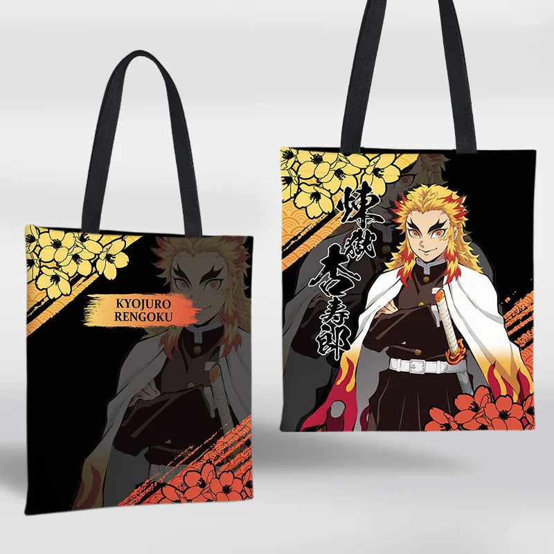 Demon Slayer Mini Shoulder Bag Tanjirou Nezuko Tote Bag Anime Canvas Backpack for Travel Hand-Painted Tote Bag Simple Style Gift