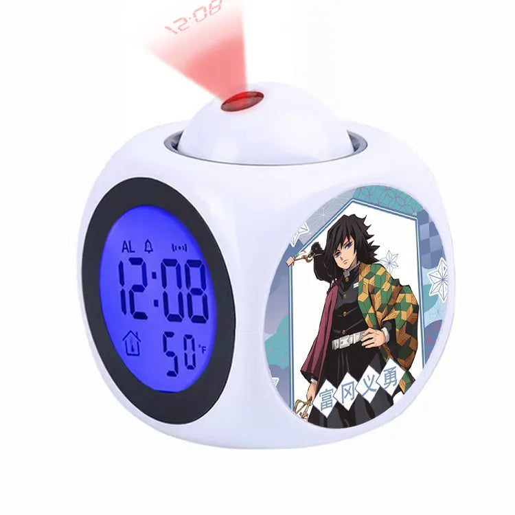 Demon Slayer Tanjiro Projection Alarm Clock Led Night Light Silent Non-Ticking Digital Time Display for Kids Bedroom