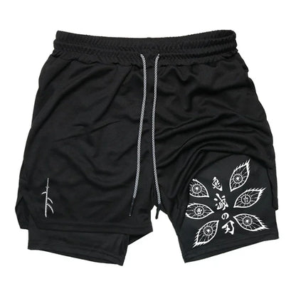 Demon Slayer Unisex Summer Sports Shorts Kokushibo Anime Printed Running Speed Dry Breathable 2-in-1 Double-layer Shorts
