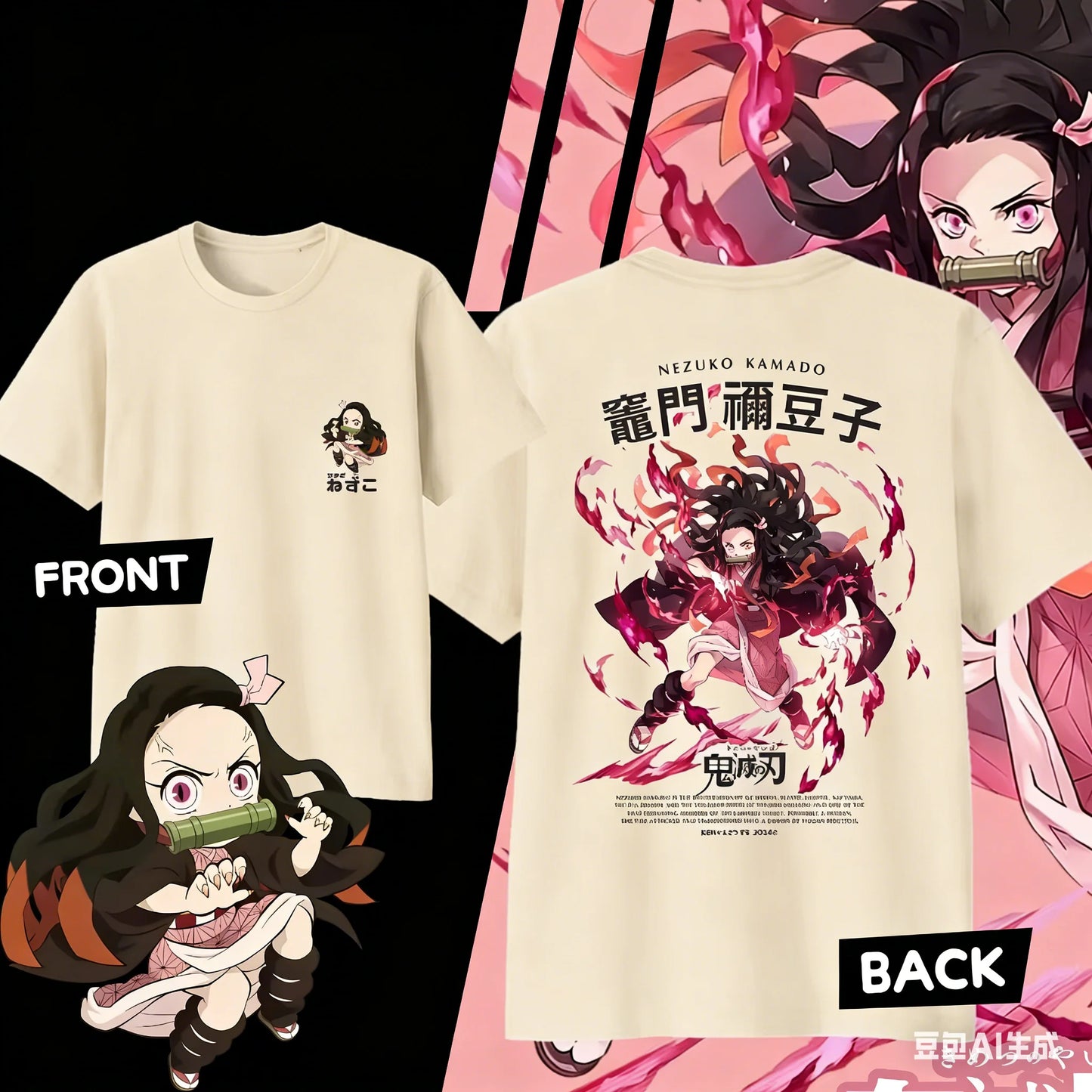 Demon Slayer Kamado Nezuko Pure Cotton T-shirt for 2026 Summer Kids/Men's/Women's Fashion Casual Cosplay Short Sleeved T-shirt
