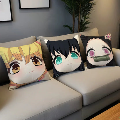 anime manga art chibi D-DemonS S-SlayerS cushion cover soft Pillow Case for Sofa Living Room Home office Decor Protective Covers