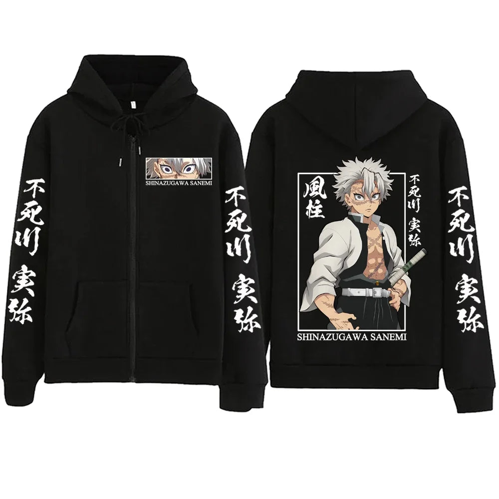 New Hot Anime Demon Slayer Shinazugawa Sanemi Zipper Hoodie Harajuku Pullover Tops Streetwear Sweatshirt