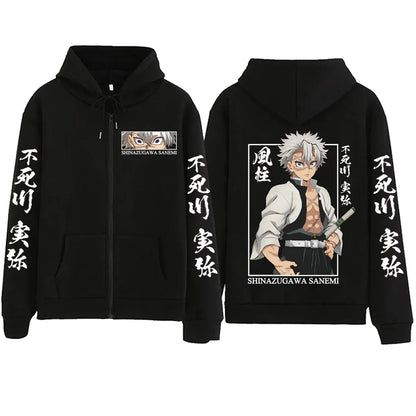 New Hot Anime Demon Slayer Shinazugawa Sanemi Zipper Hoodie Harajuku Pullover Tops Streetwear Sweatshirt