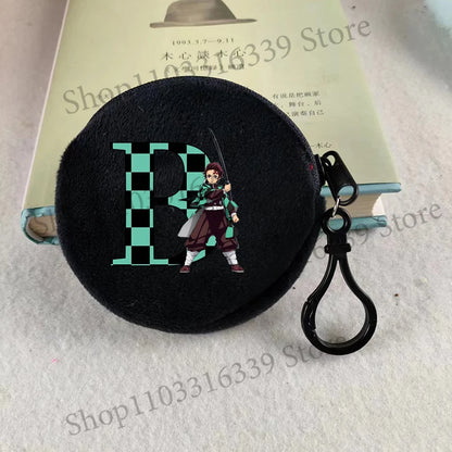 Demon Slayer Coin Purse Anime Figure Tanjiro Letters A-Z Wallet Key Earphones Storage Pouch Round Mini Zero Wallet Merchandise