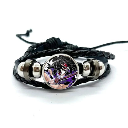 Kokushibo Anime Figure Leather Bracelets Cosplay Eyes Cartoon Horror Multilayer Braided Bracelets Bangles Handmade Jewelry Gifts