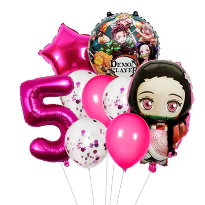 Demon Slayer Theme Tanjiro Kamado Theme Foil Balloons Set Latex Balloon Kids Birthday Party Decoration Number Balloon Globos